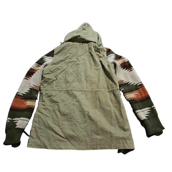 Thread & Supply Womens Jacket XS Olive Green Aztec Sleeve Hooded Zip Button Up - Picture 4 of 14